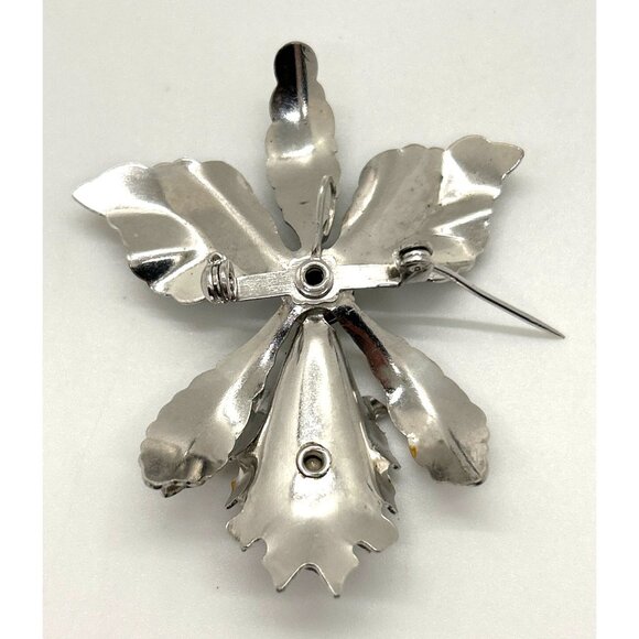 Vintage Silve Tone Brooch & Pendant Orchid With Purple & Clear Rhinestones - Picture 6 of 11